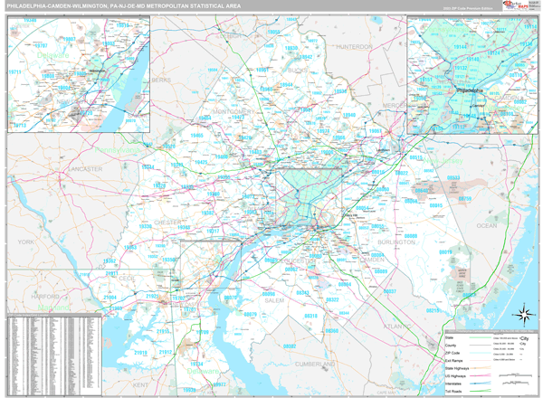 Philadelphia-Camden-Wilmington Metro Area Wall Map Premium Style